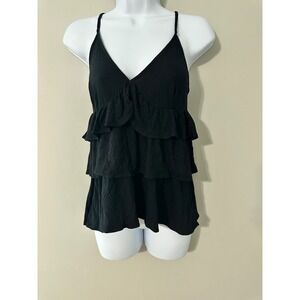 Seed Heritage XS Black Ruffle Tiered Cami Top V Neck Adjustable Straps